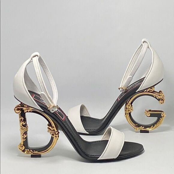 Dolce&Gabbana Game Day DG Leather Baroque-Heel Sandals size 38.5 - Picture 1 of 15